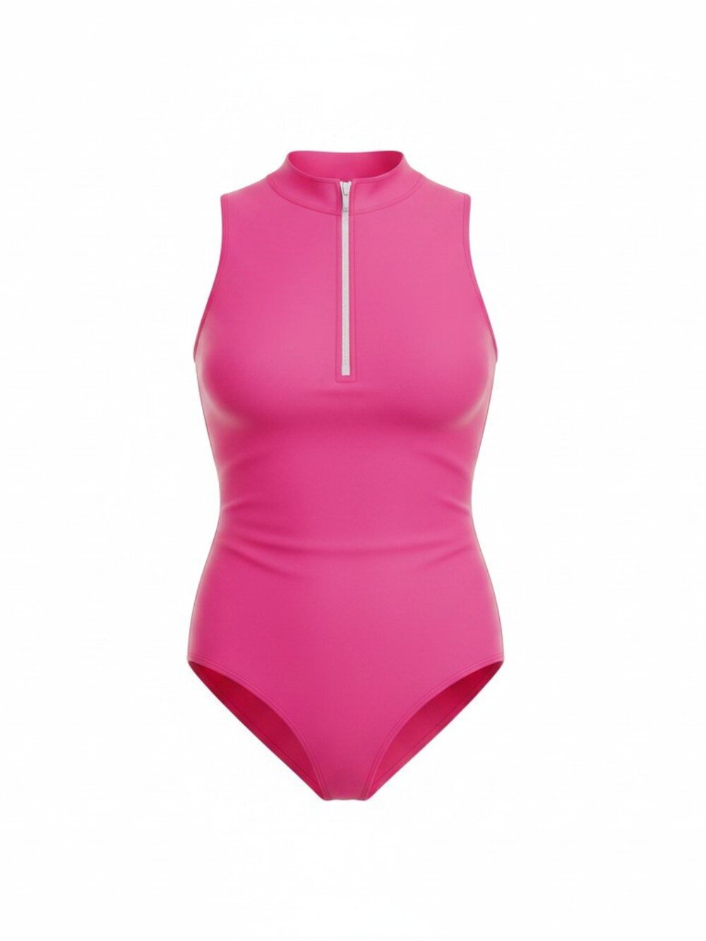 Hot Pink High-Neck Zip One-Piece Swimsuit